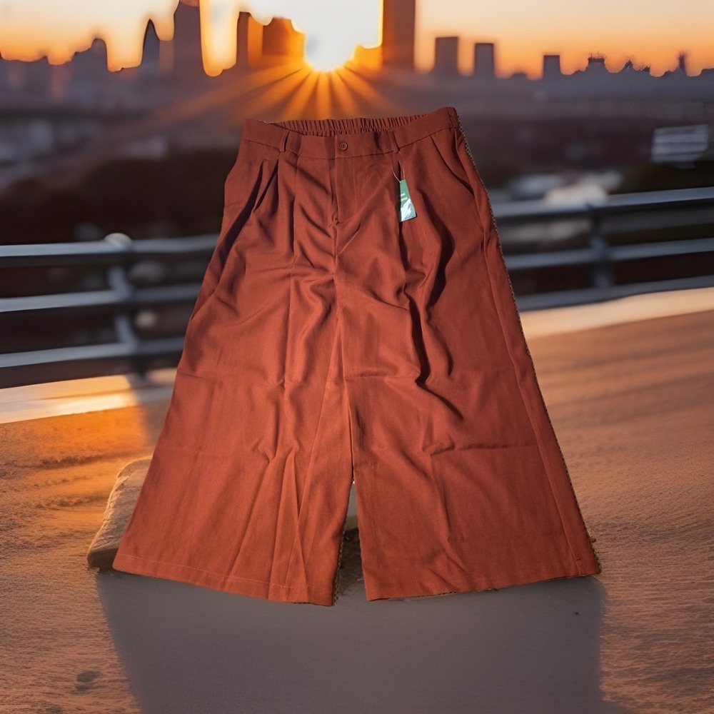 Willit Women's Size XXL 31" Inseam Pocketed Rust Pleated Wide Leg Pants NWT